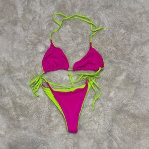 SHEIN Pink and Neon Green Bikini